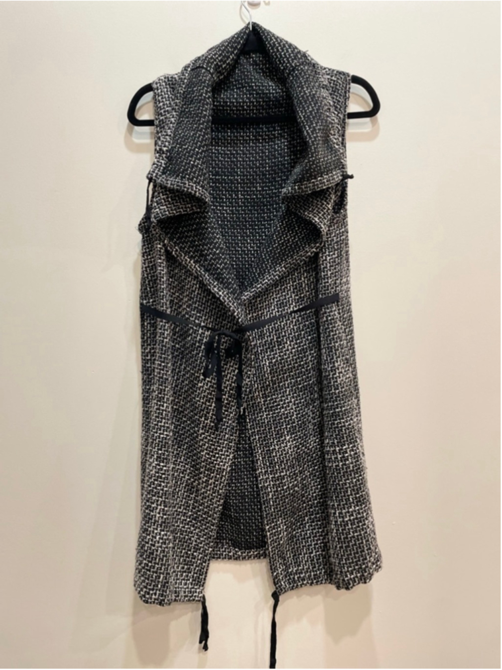 Bryn Walker USA Black White Tweed Sleeveless Long Vest S Lagenlook Capsule
